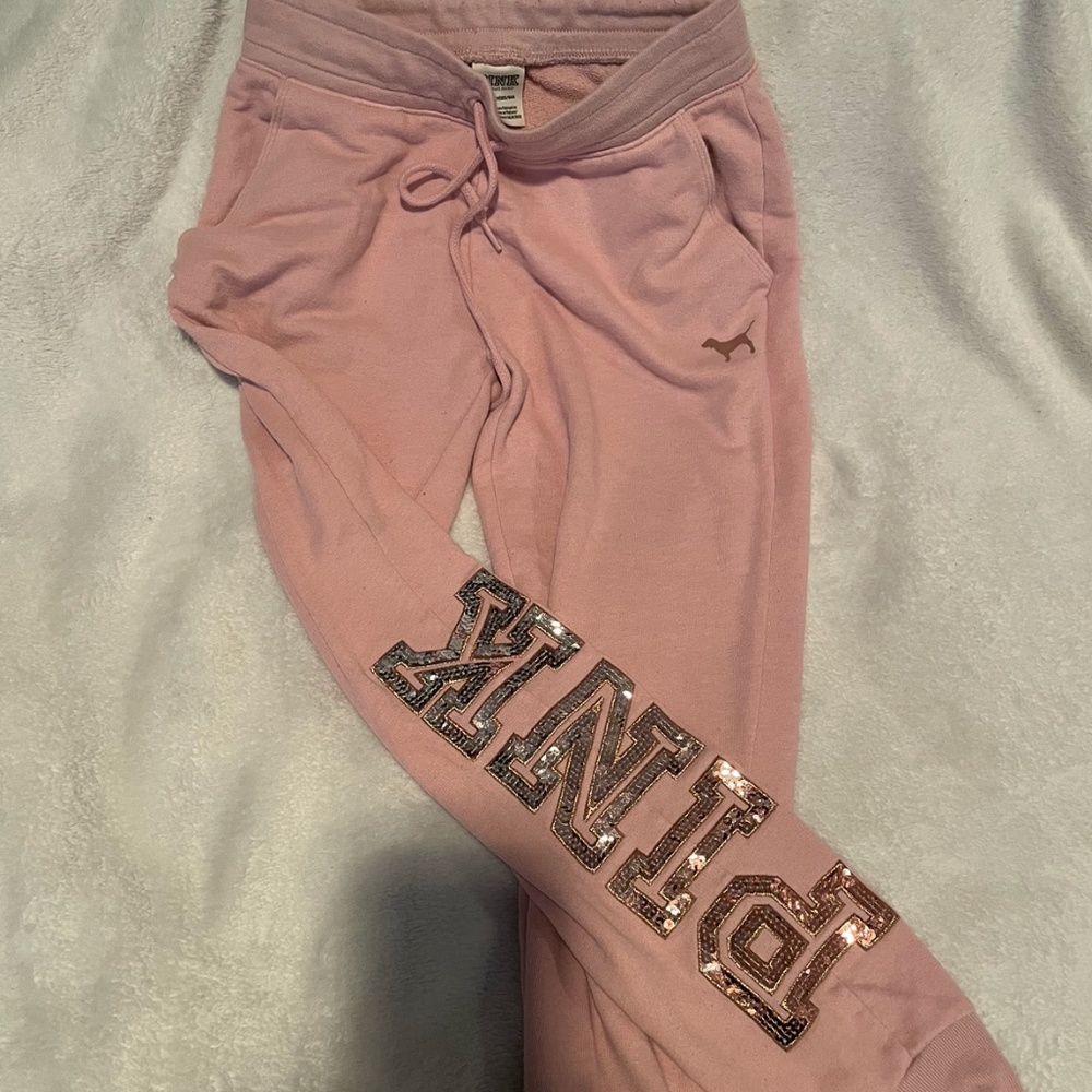 PINK Light pink sweat pants, with glitter detail, size XS